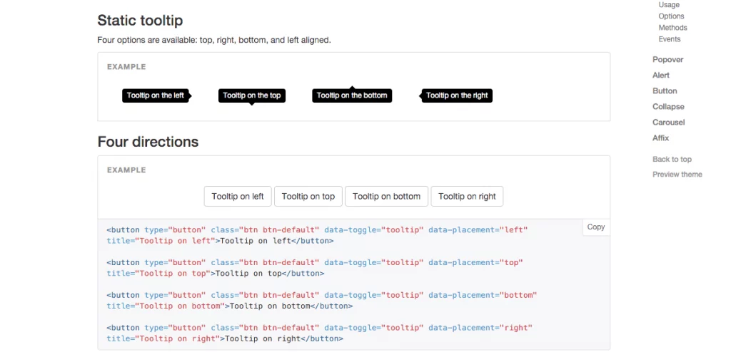 Image from Bootstrap's website detailing tooltips