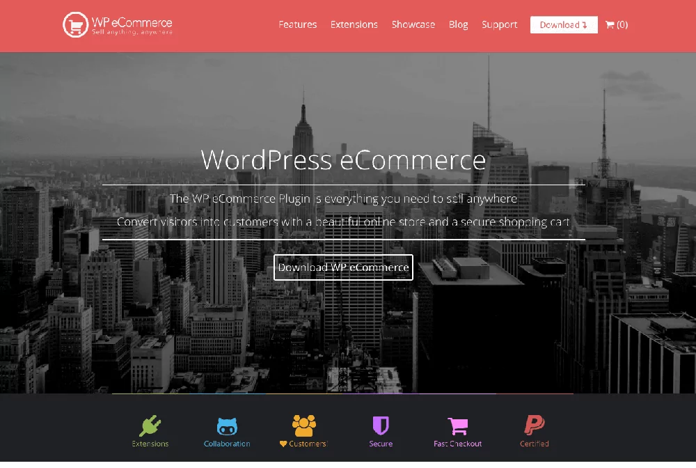 Image of WP Ecommerce homepage